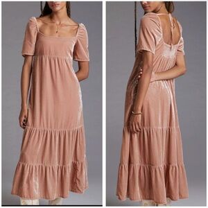 Elegant Velvet Puff Sleeve Dress in pink (anthropology)